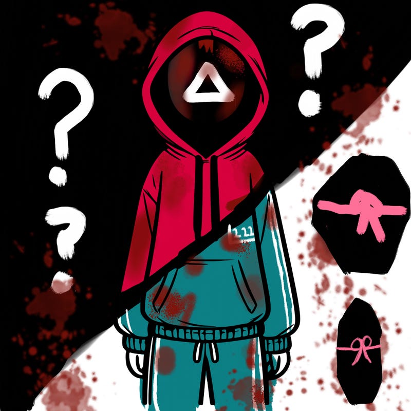 faceless girl in a tracksuit with a hood on and no hair