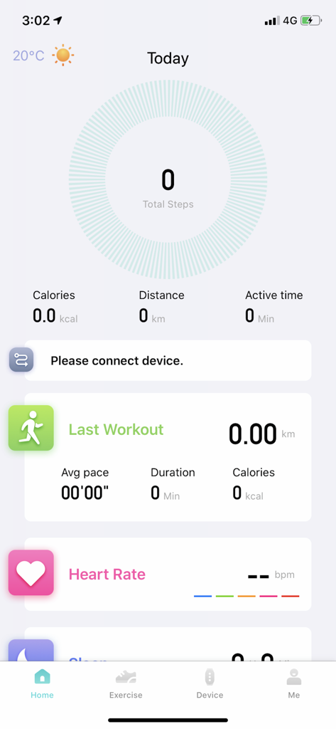 The home dashboard of the Vfit fitness tracking app showing daily health metrics