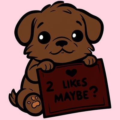 a puppy holding a sign that says 2 likes maybe?