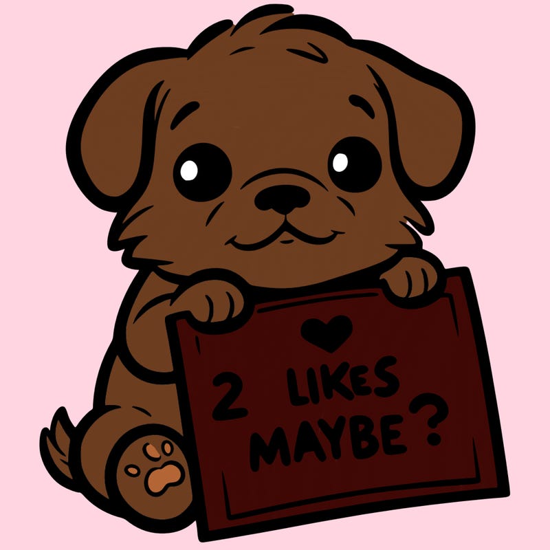 a puppy holding a sign that says 2 likes maybe?