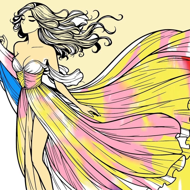 realistic woman in dress flowing the the wind