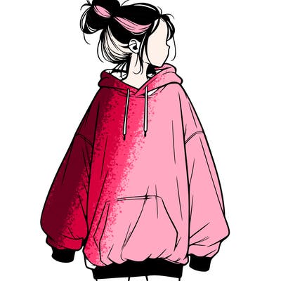 realistic girl with a oversized sweatshirt on and a bun