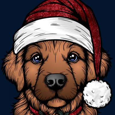 realistic dog with a christmas hat