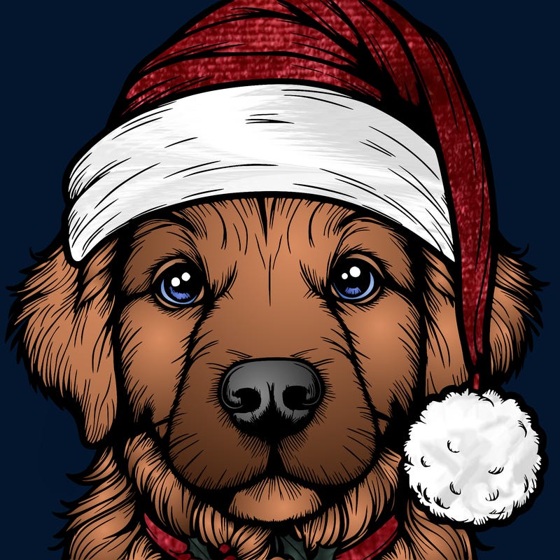 realistic dog with a christmas hat