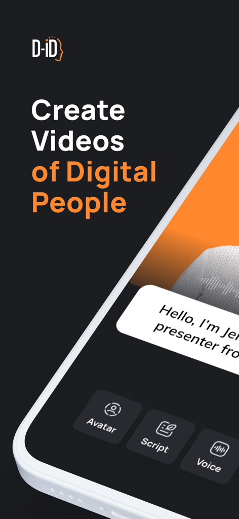 Interfaz de la aplicación móvil D-ID para crear vídeos IA de personas digitales