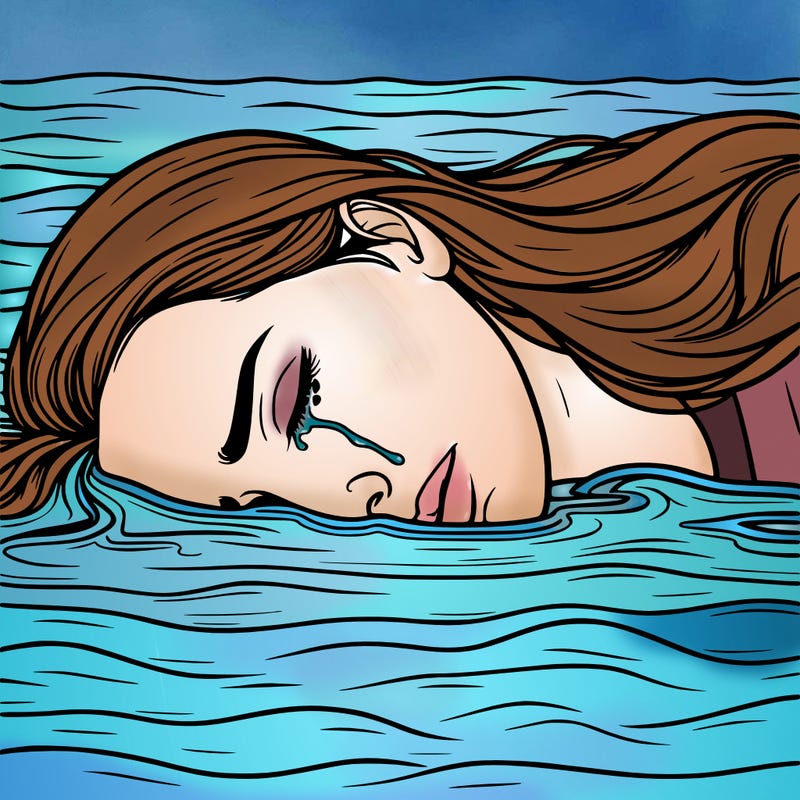 realistic woman laying in a sea of  her own tears