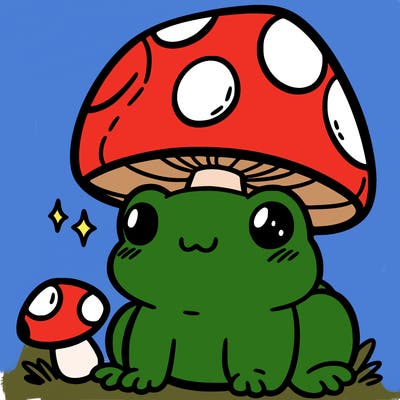 a cute frog with a mushroom hat