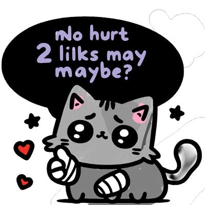 cute cat thats been hurt saiying 2 likes maybe
