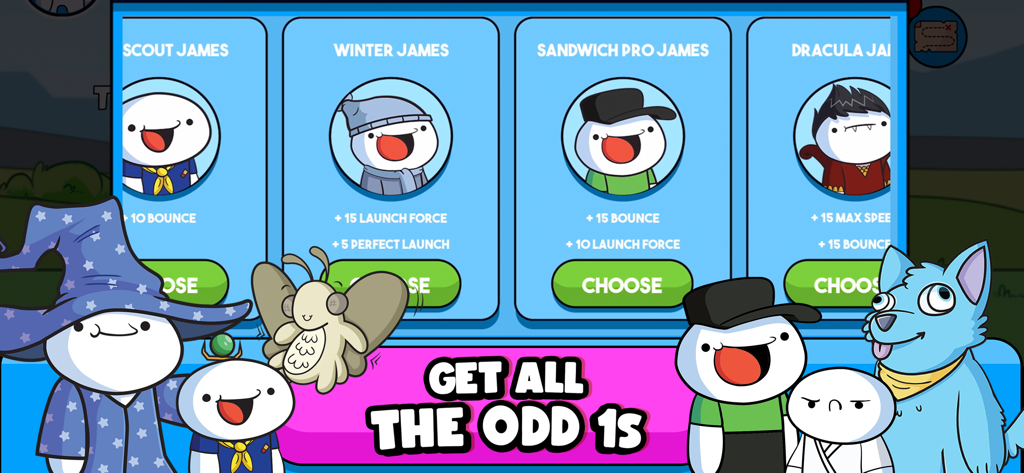 TheOdd1sOut: Let's Bounce - Character selection screen showing different James skins in TheOdd1sOut Let's Bounce
