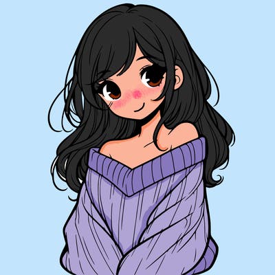 shy pretty girl wearing a sweater that is falling off one shoulder portrait