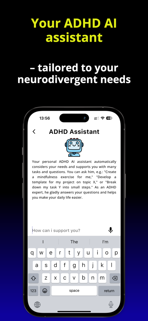 ADHD Easy-Do your ADHD Planner - ADHD Easy-Do mobile app interface showing the AI assistant feature for neurodivergent needs