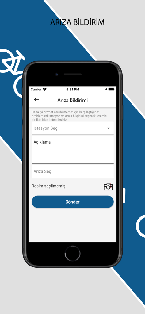 Antbis - ANTALYA - Antbis mobile app screen for reporting bicycle or station faults in Antalya