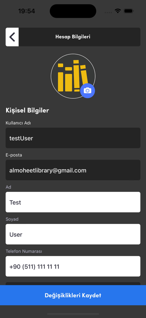 Al Moheet - The account information screen of the Al Moheet app displaying user profile details and settings.