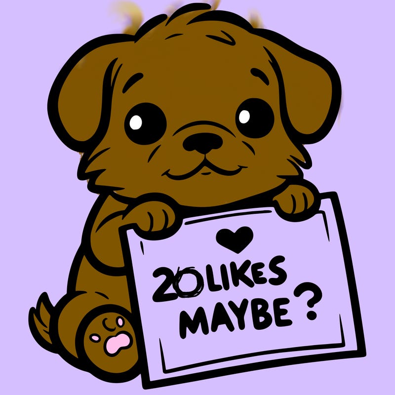a puppy holding a sign that says 2 likes maybe?