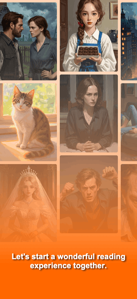 Un collage de ilustraciones de historias románticas y dramáticas de la aplicación de libros MotoNovel.