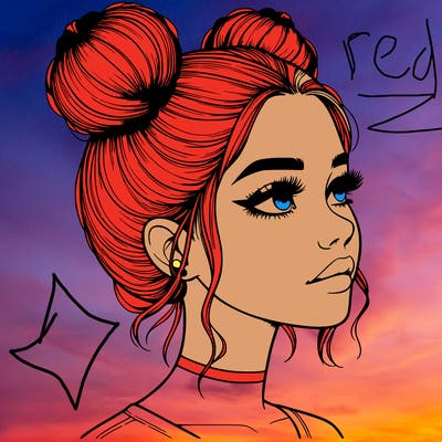 realistic girl with buns on the top of her head