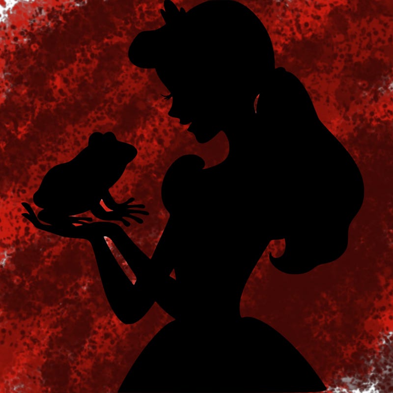a shadow of a princess holding a frog realistic
