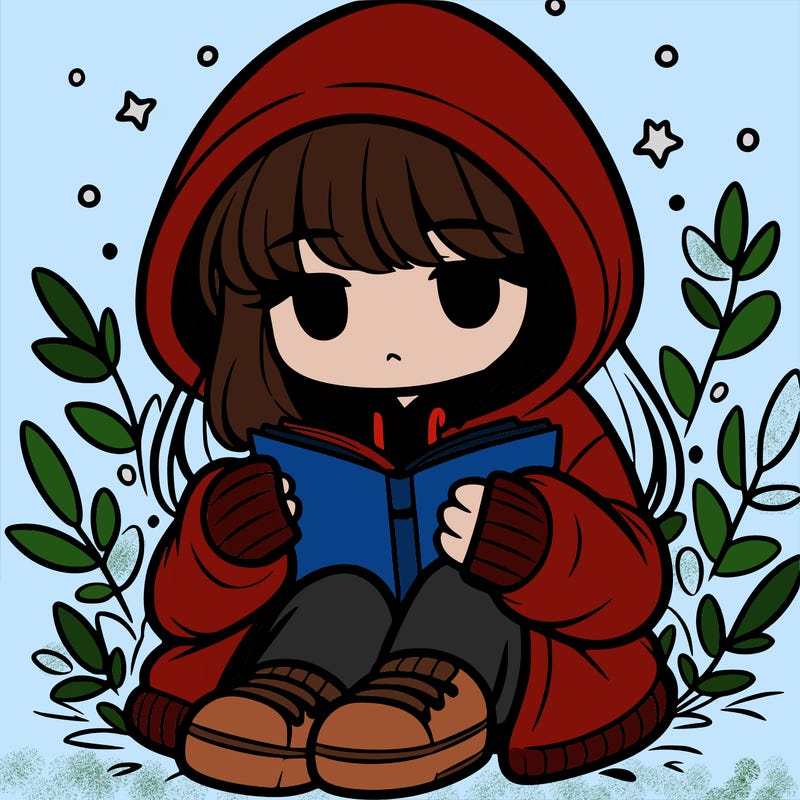 girl in oversized hoodie reading a book