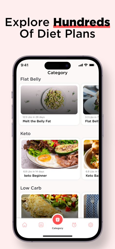 My Daily Diet app interface showing Keto and Low Carb diet plan categories