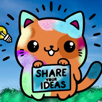 a cute cat saying share your ideas