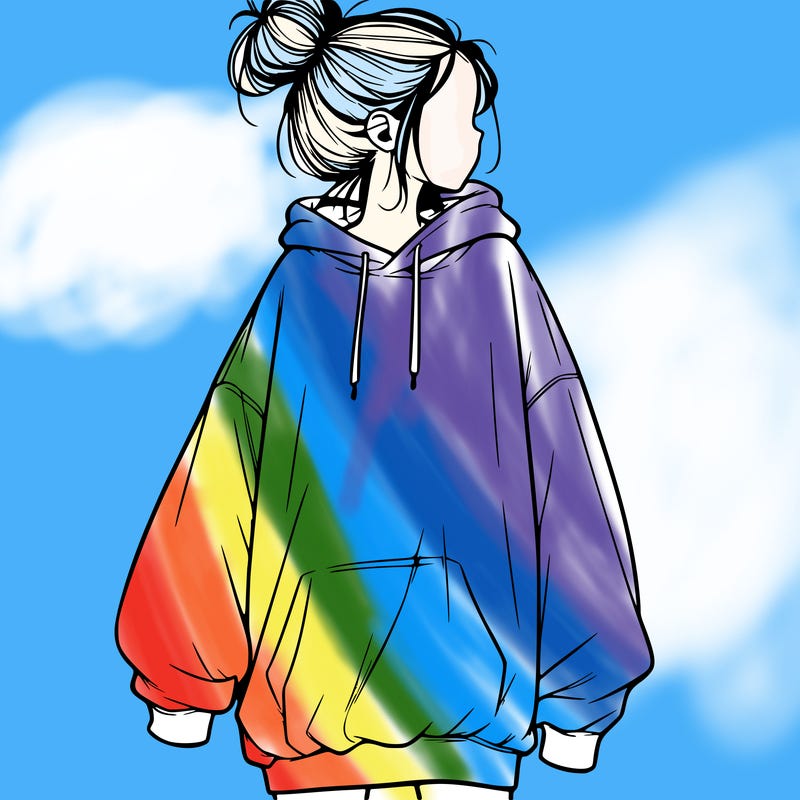 realistic girl with a oversized sweatshirt on and a bun