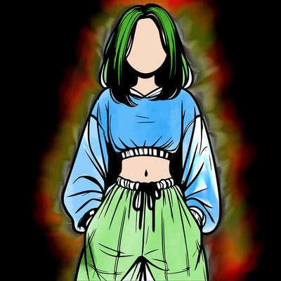 realistic girl faceless with baggy pants and a crop top