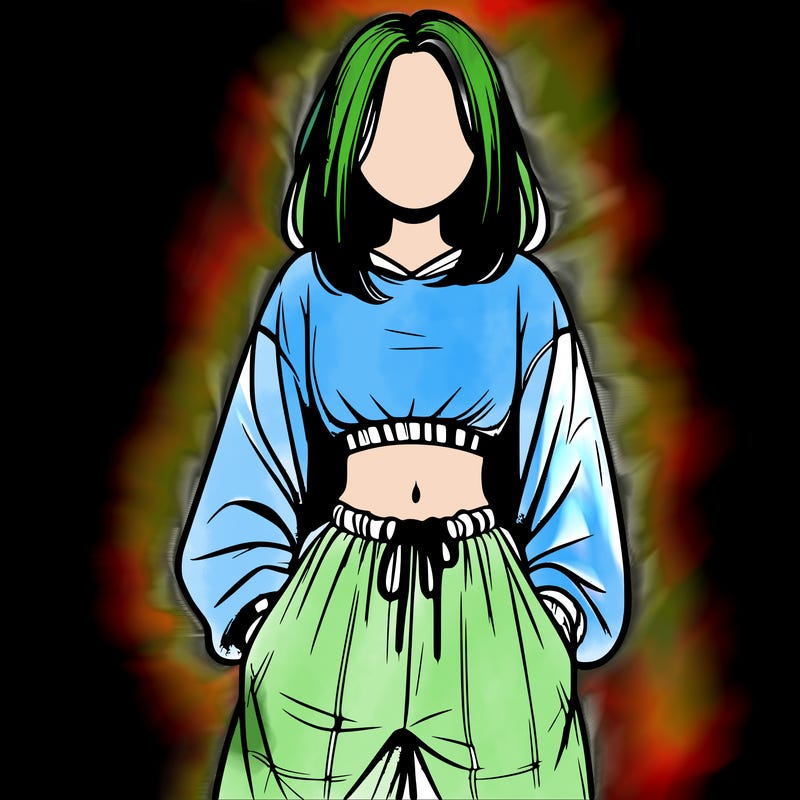 realistic girl faceless with baggy pants and a crop top