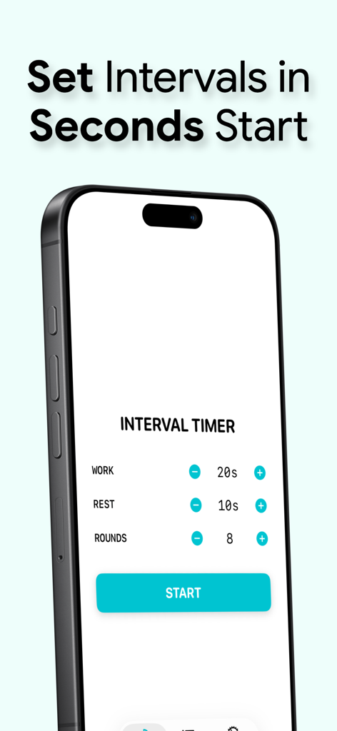 Interval Timer Pro: Tabata - Interfaz de la aplicación Interval Timer Pro mostrando configuraciones para trabajo, descanso y rondas