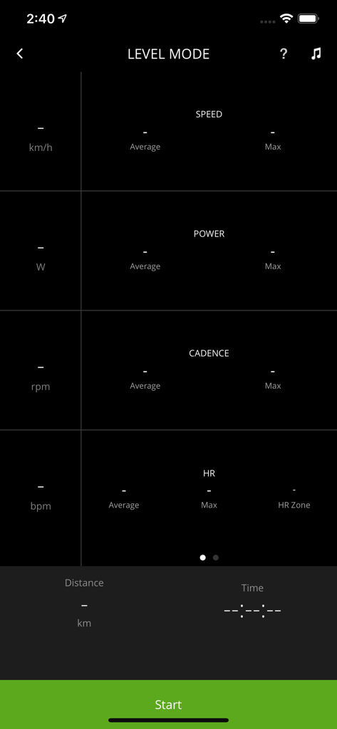 myETraining - myETraining level mode dashboard displaying real time cycling metrics like speed power cadence and heart rate