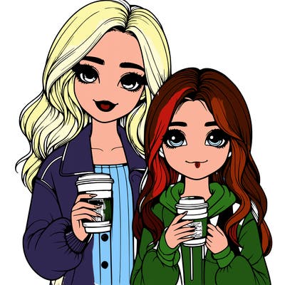 realistic girl with coffee and her bff