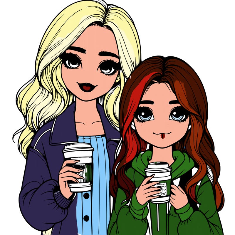 realistic girl with coffee and her bff