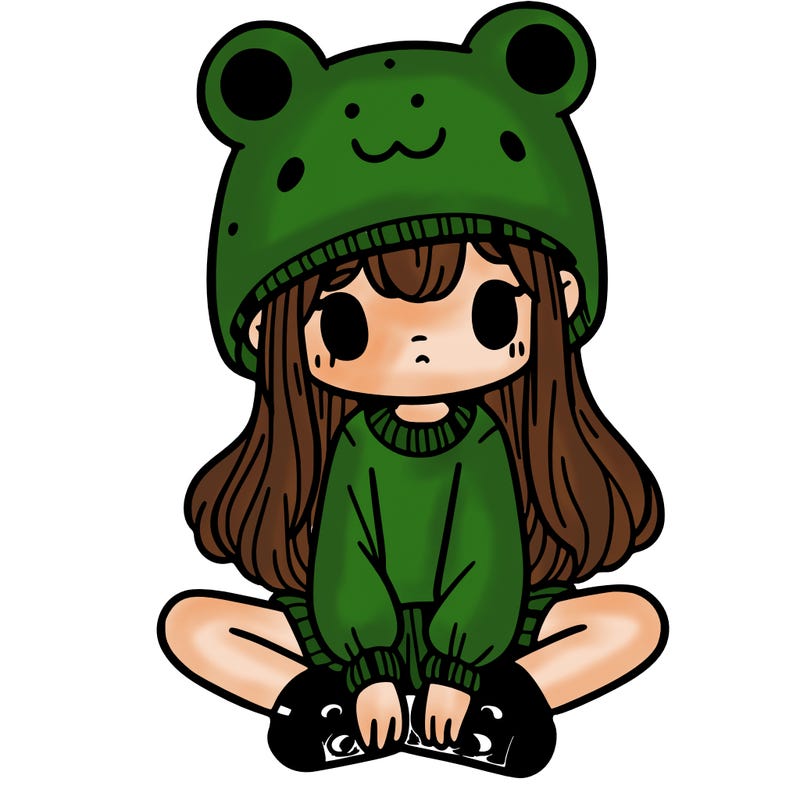a girl wearing a frog hat and some frog socks