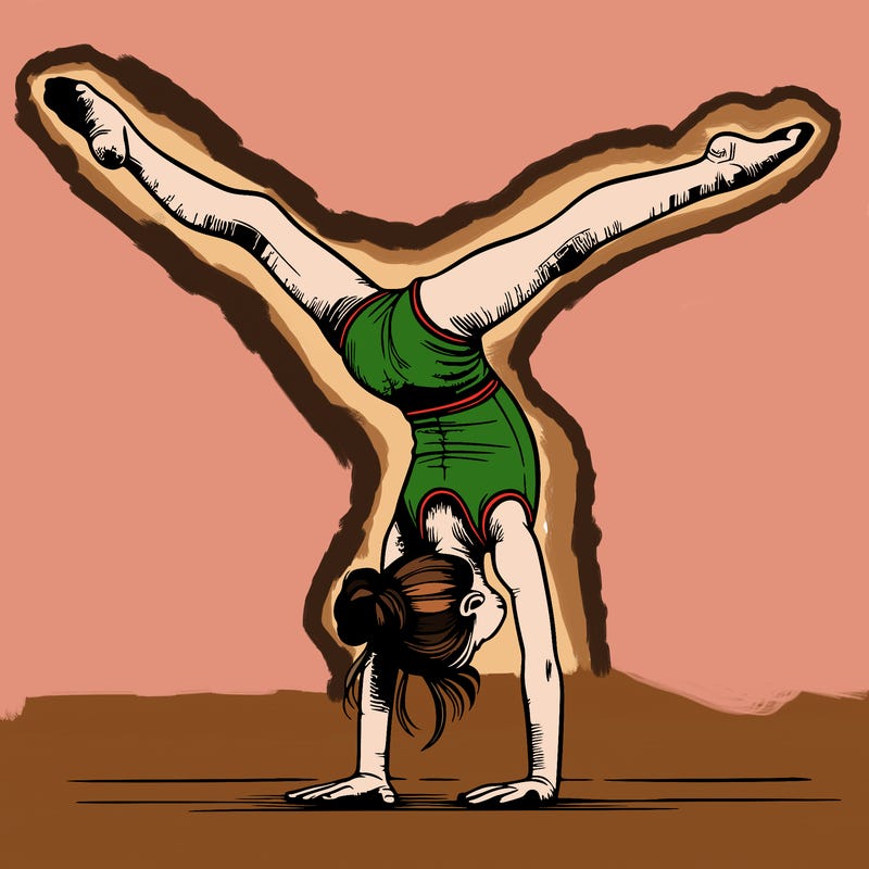 realistic gymnastic hand stand girl in four splits