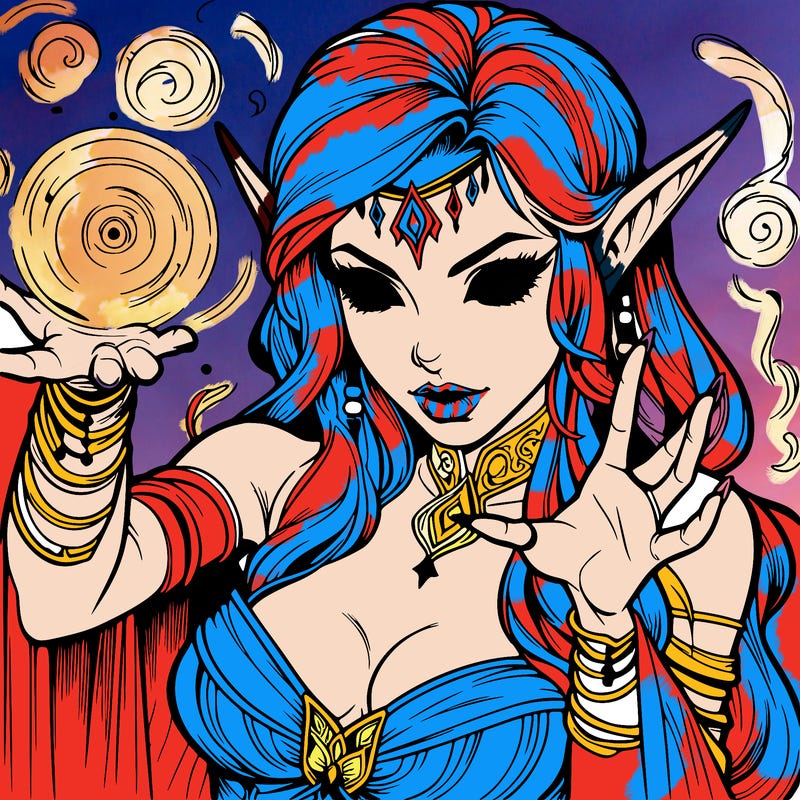 realistic scary beautiful elf sorceress casting spell