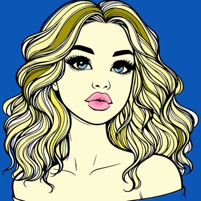 realistic girl with wavy hair and lips