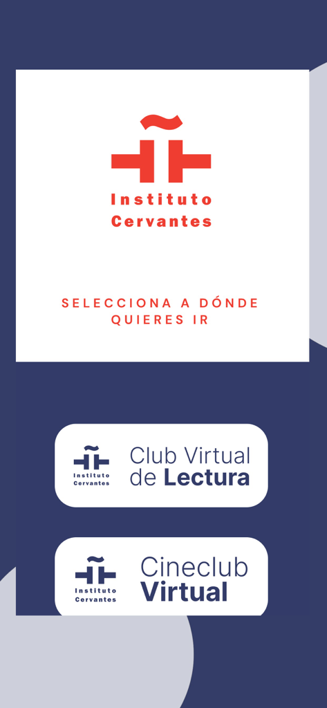 Clubes virtuales IC (oficial) - Selection screen for the Instituto Cervantes Virtual Reading and Cinema Clubs