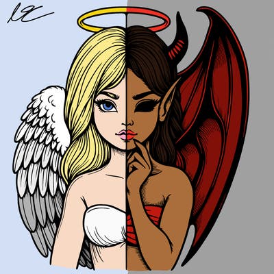 realistic angel half demon