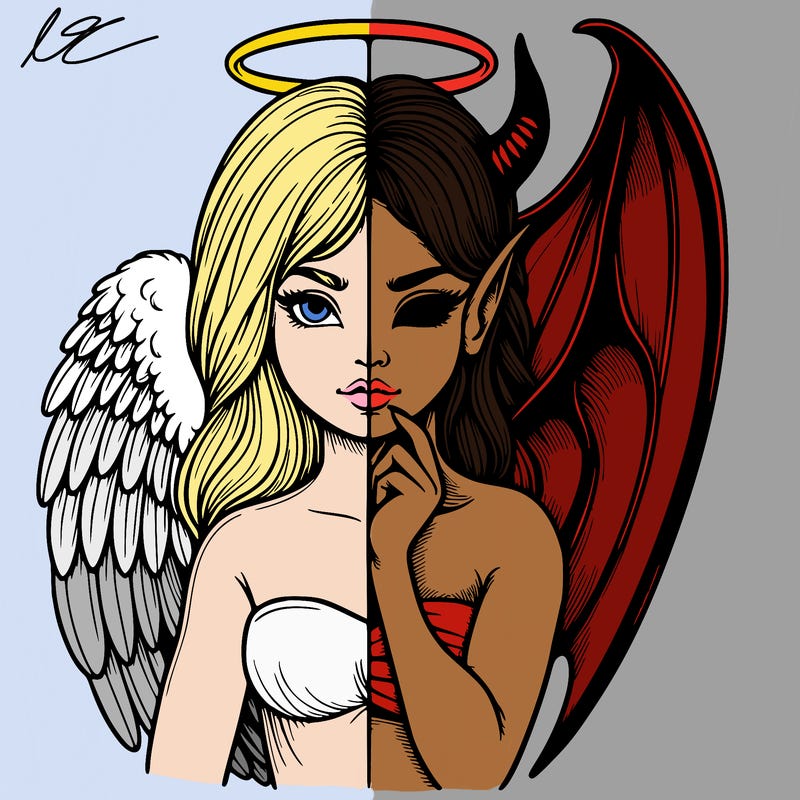 realistic angel half demon