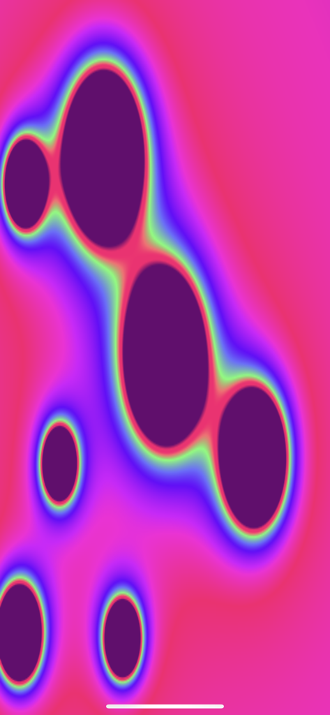 Plazma - Taches fluides violet foncé à fort contraste avec des contours néon sur un fond rose vif