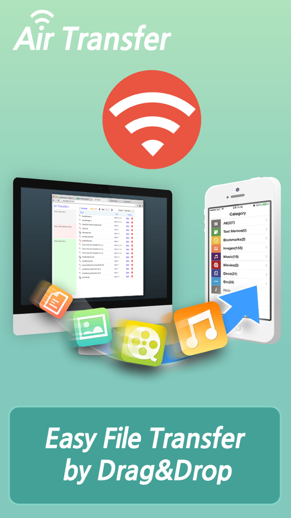 Air Transfer - File Transfer from/to PC thru WiFi - Air Transfer app screen showing wireless file transfer from PC to iPhone