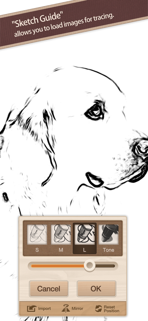 Crayon Style - Tracing a dog sketch using the Sketch Guide feature in the Crayon Style app