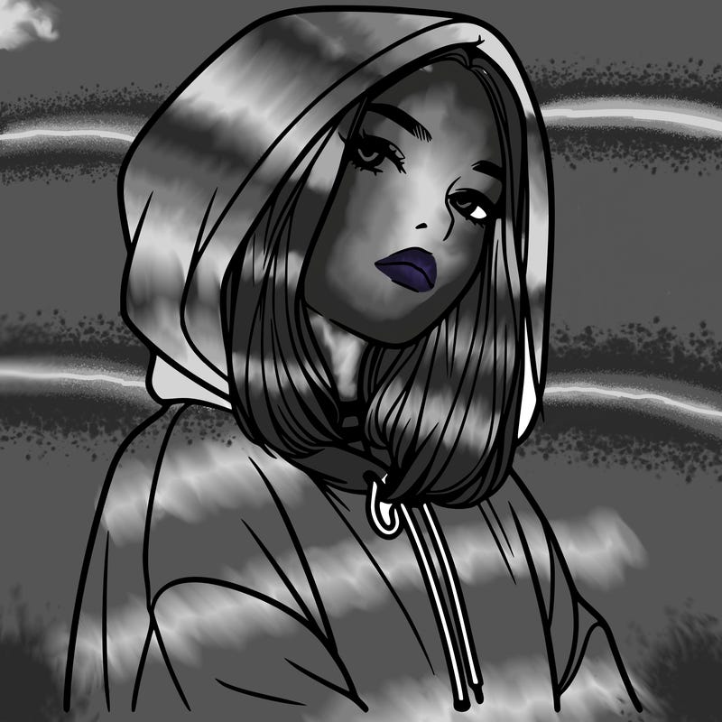 a realistic girl in a hoodie