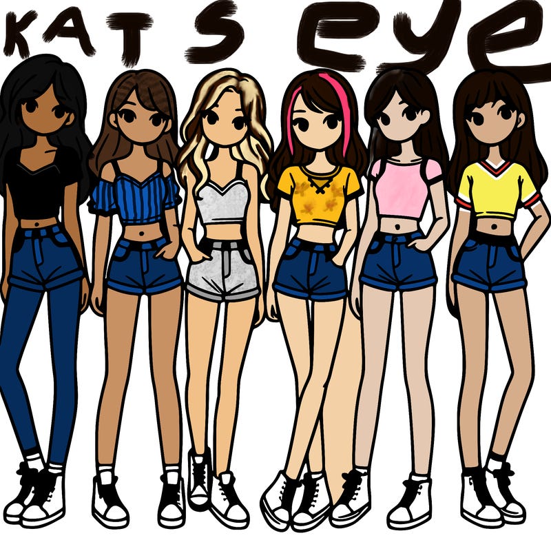 a group of girls wearing crop tops and shorts