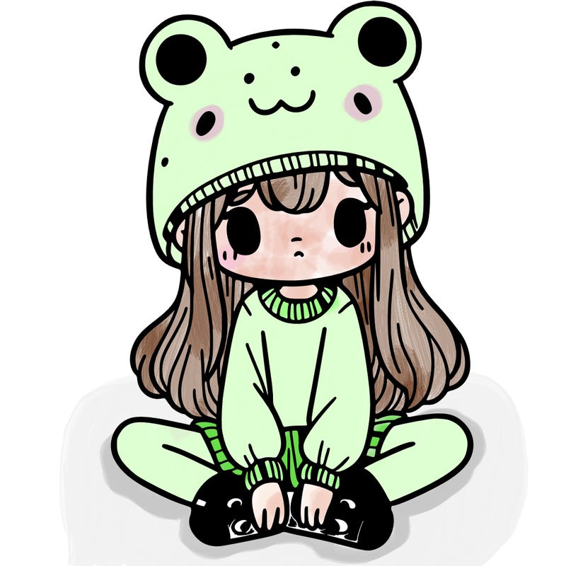 a girl wearing a frog hat and some frog socks