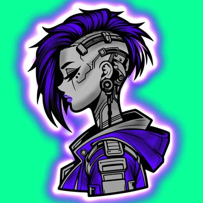 cyber-punk girl with sidecut hair