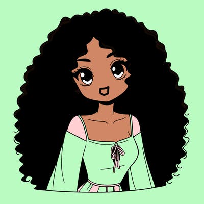 a black anime girl with long afro hair