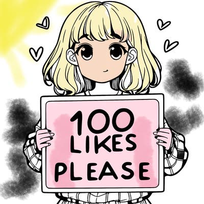 a girl holding a sign saying 100 likes please
