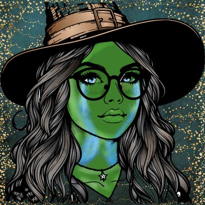 a witch with glasses realistic
