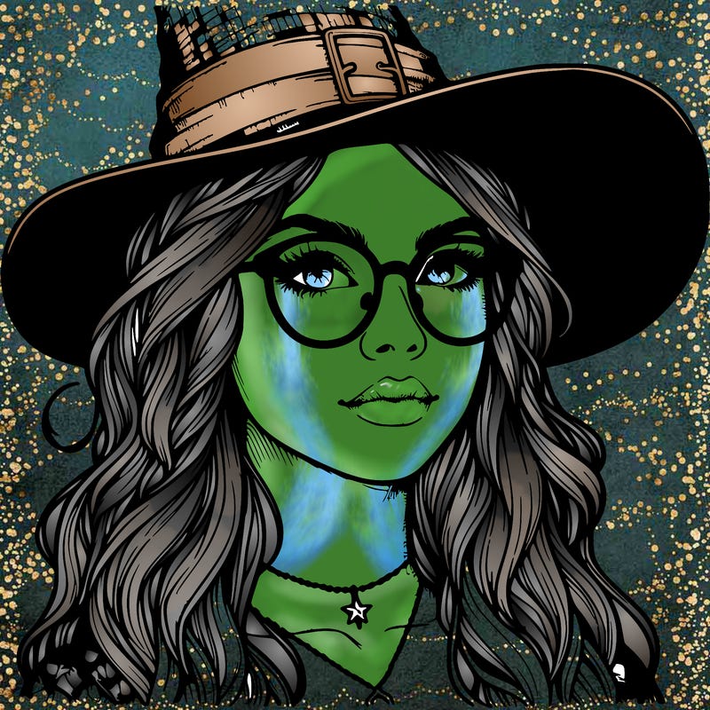 a witch with glasses realistic