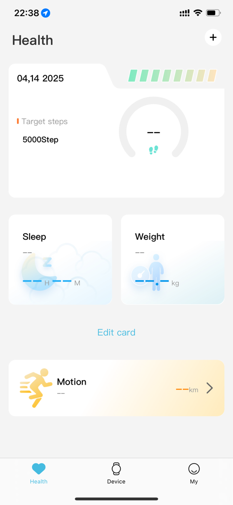 JWEAR Fit app health dashboard displaying steps sleep and weight metrics